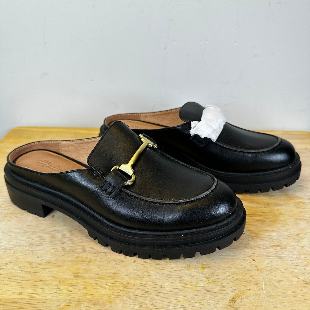 Madewell The Bradley Lugsole Loafer Mules Women 5 Black NK010 Leather Bit Loafer